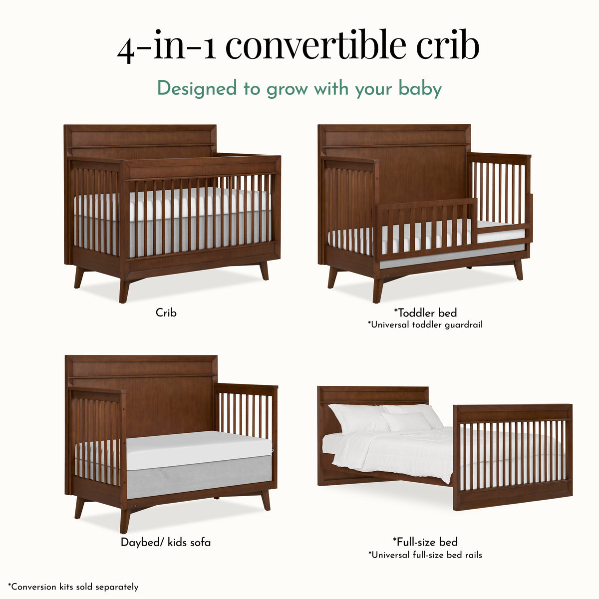 Evolur Loft Antilia Mid-Century 4-In1 Crib