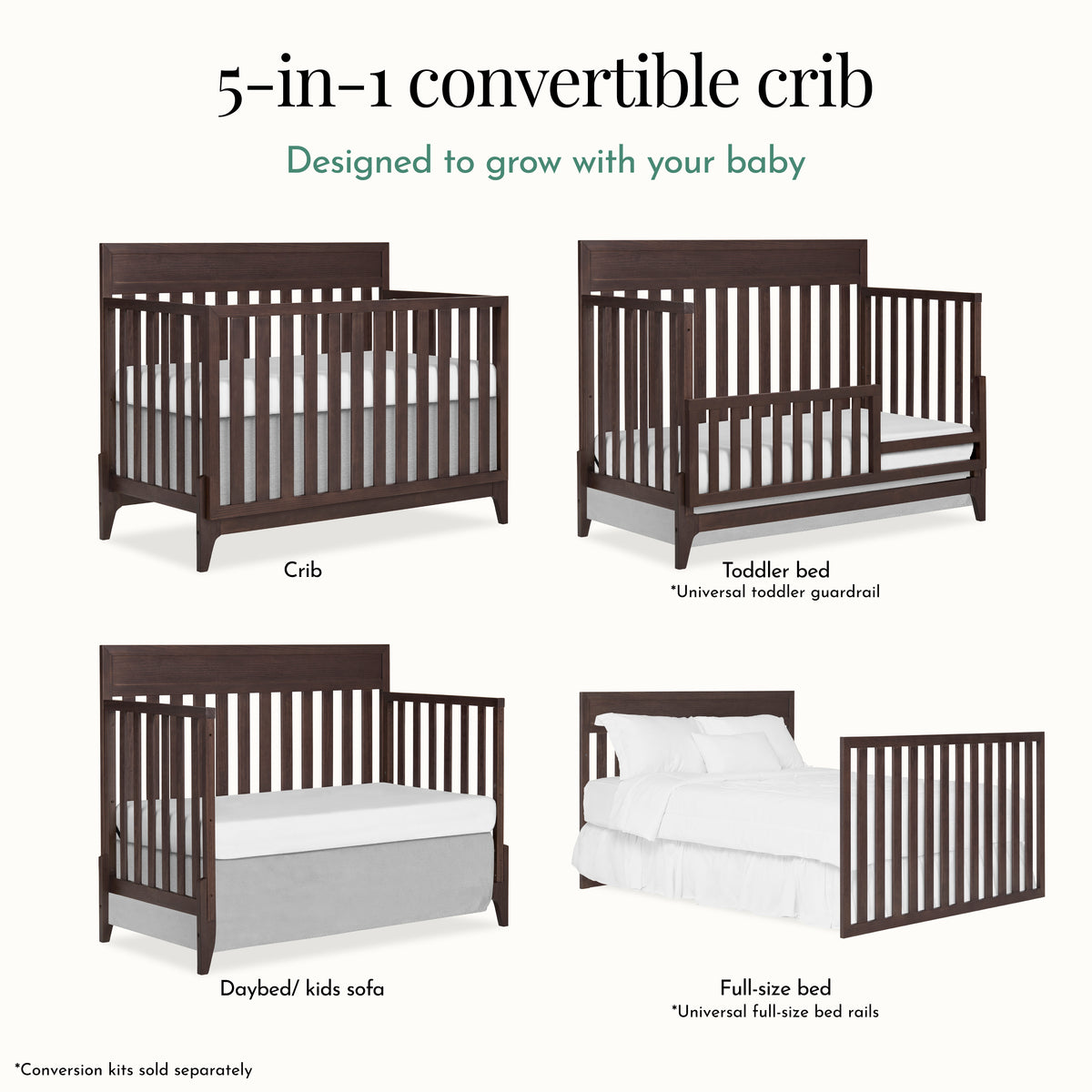Evolur Atlas 5-in-1 Convertible Full-Size Baby Crib
