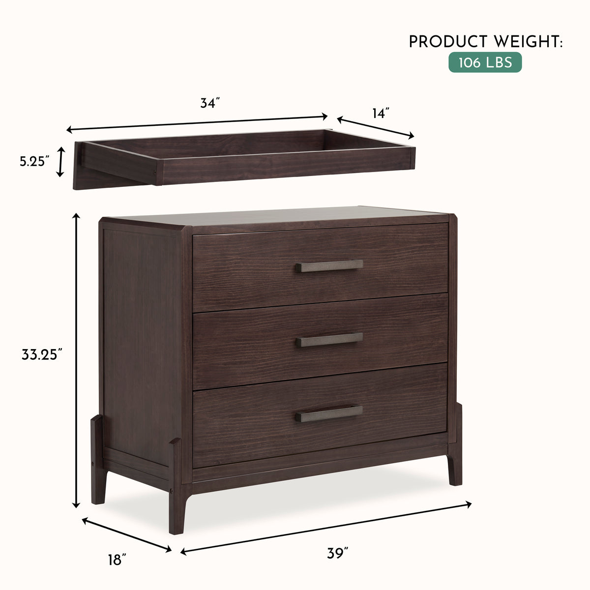 Evolur Atlas Nursery Dresser with Changing Tray