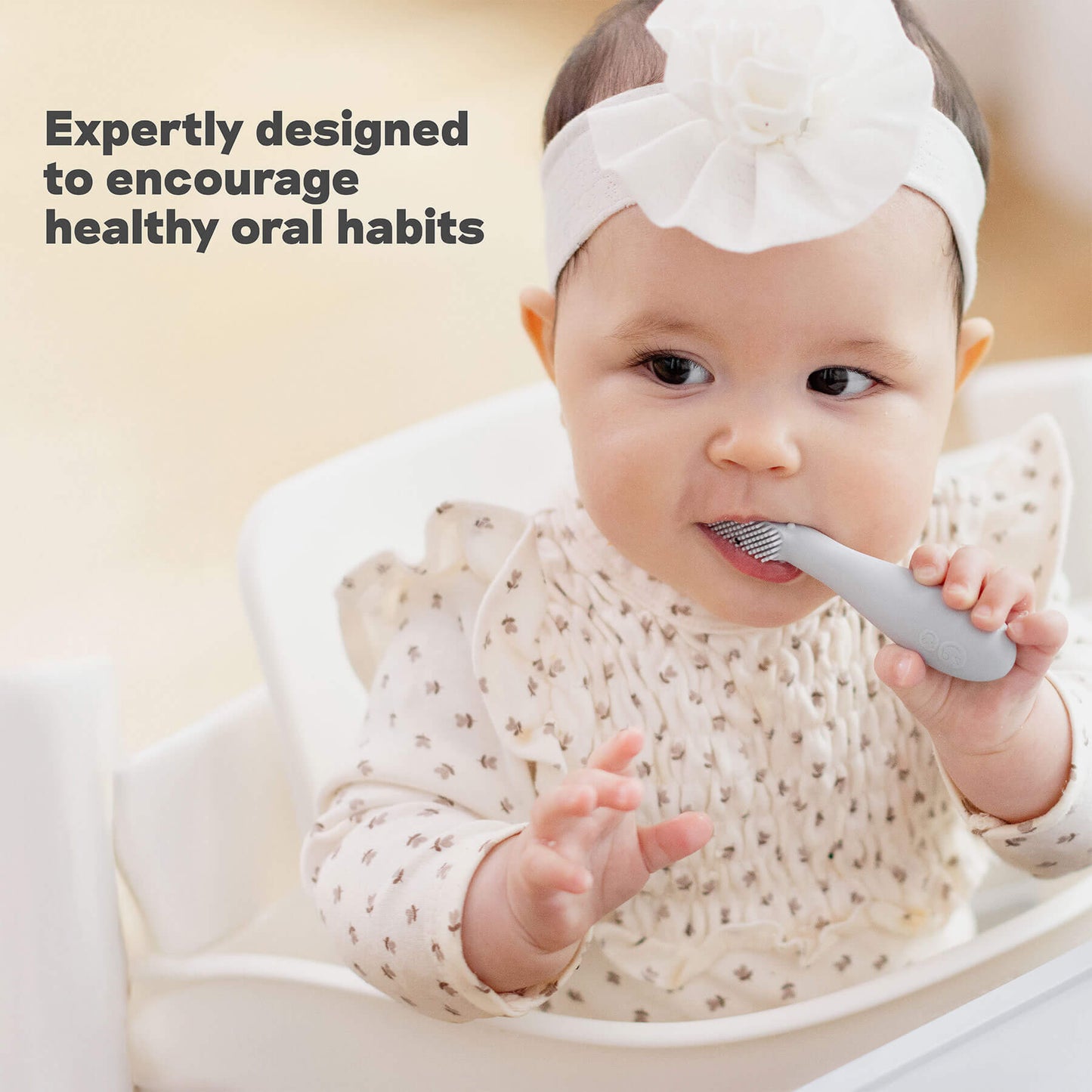 ezpz Baby-Led™ Toothbrush + Tongue Depressor in Pewter
