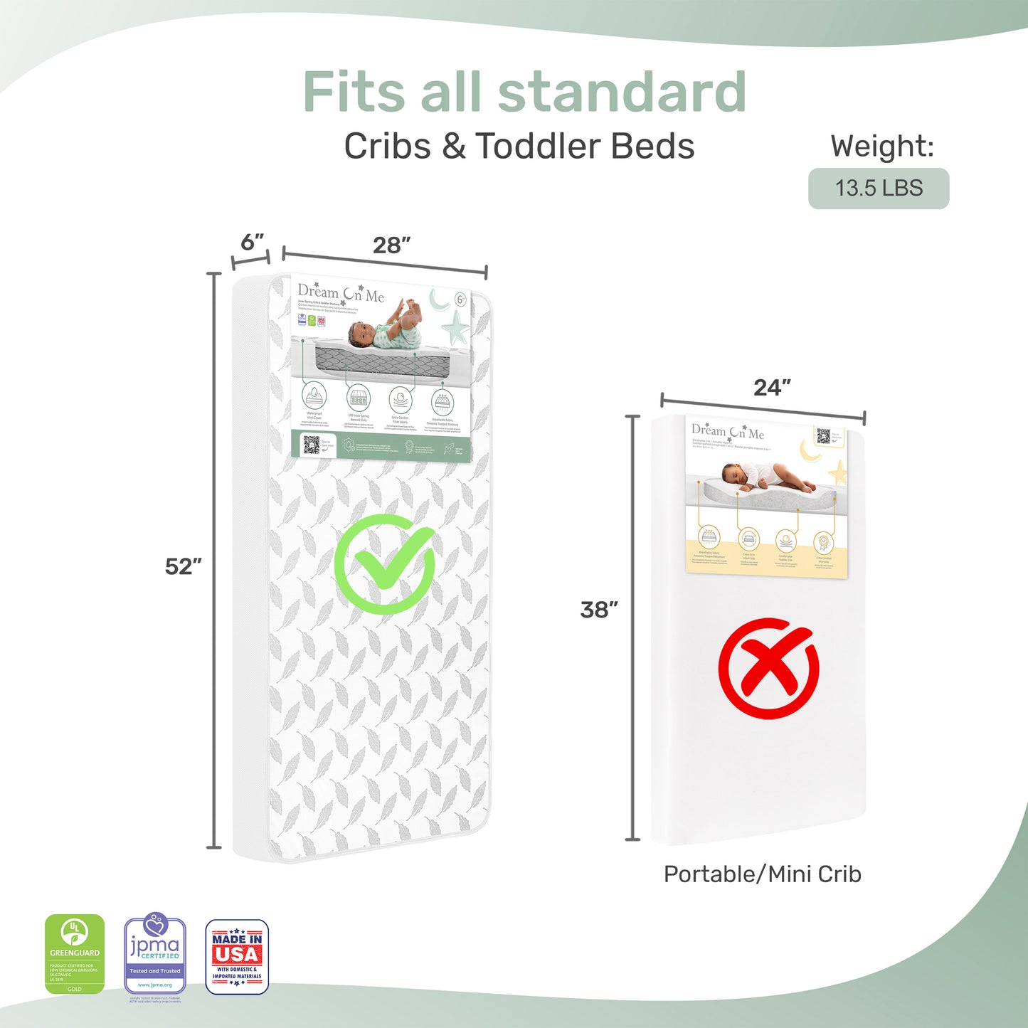 Dream On Me 2-In-1 Breathable 132 Premium Coil Inner Spring Crib & Toddler Mattress