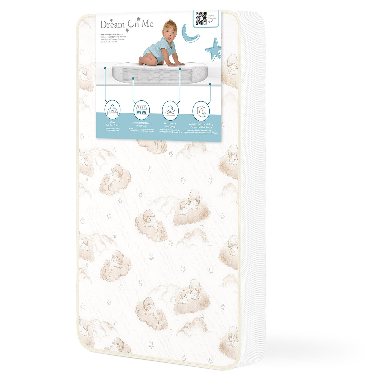 Dream On Me 2-In-1 Breathable Two-Sided, Portable Crib Fiber Mattress in White