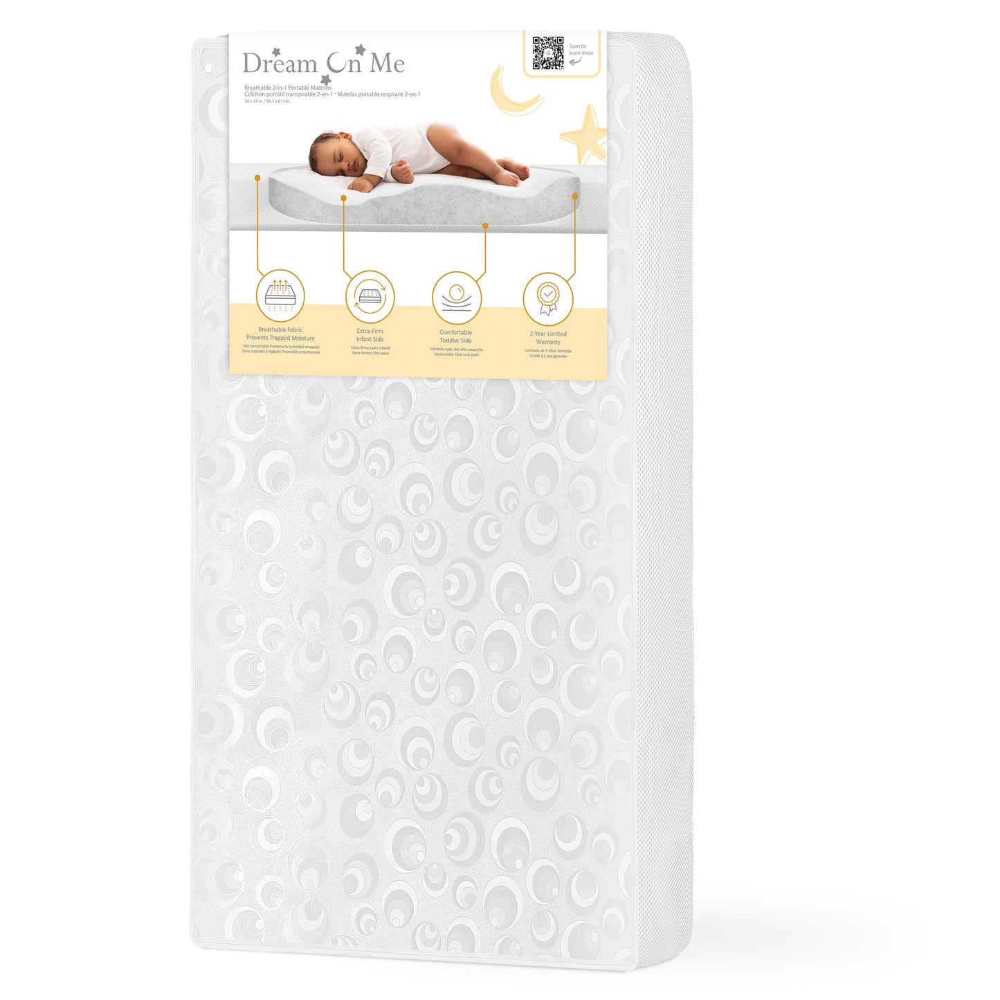 Dream On Me 2-In-1 Breathable Two-Sided 3" Portable Crib Mattress