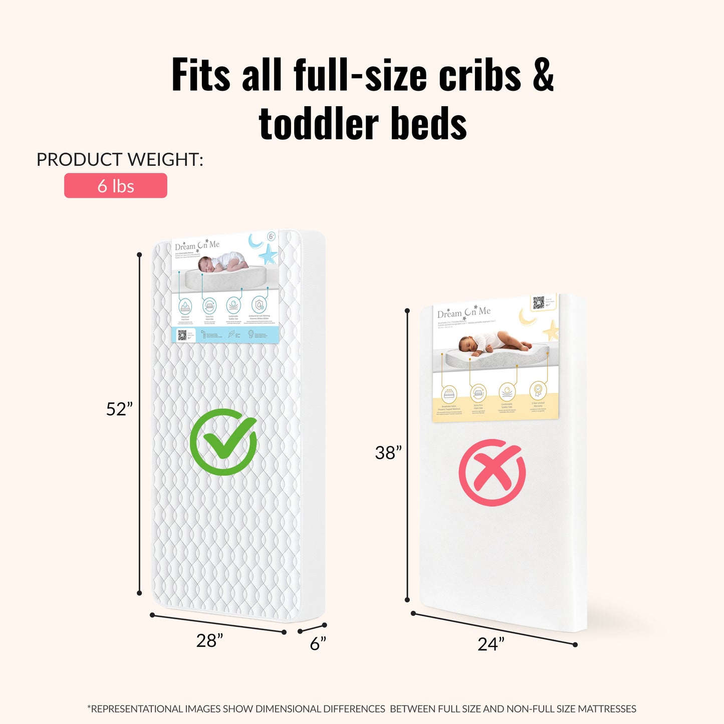 Dream On Me Breathable 6 Inch Full-Size Firm Crib and Toddler Bed Mattress