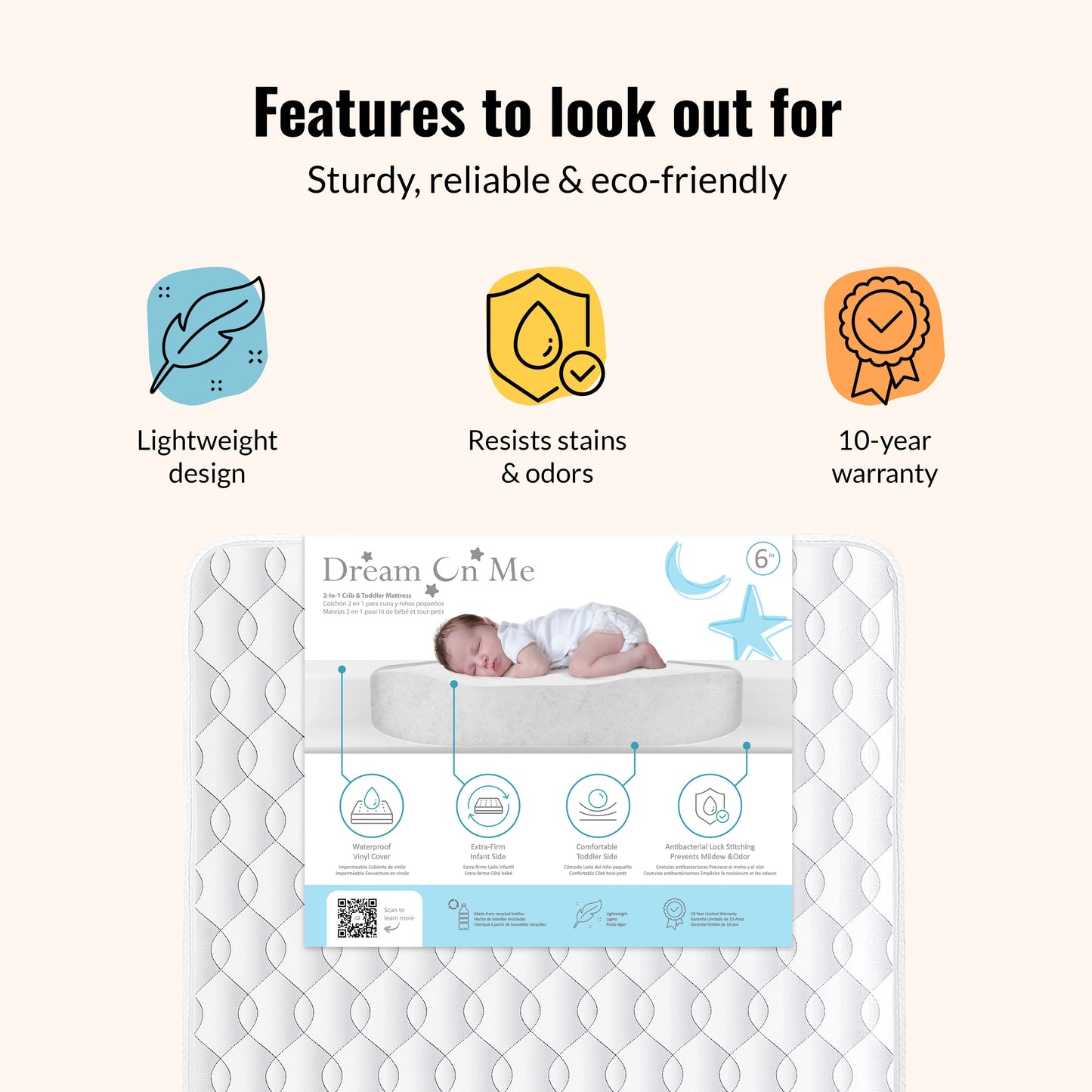 Dream On Me Breathable 6 Inch Full-Size Firm Crib and Toddler Bed Mattress