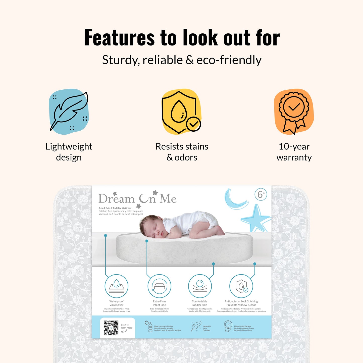 Dream On Me Breathable Little Baby 6 Inch Full Size Firm Crib & Toddler Bed Mattress