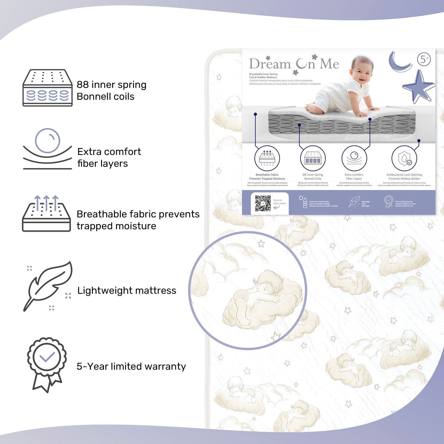 Dream On Me 2-In-1 Breathable Twilight 5 Inch Spring Coil Crib & Toddler Bed Mattress
