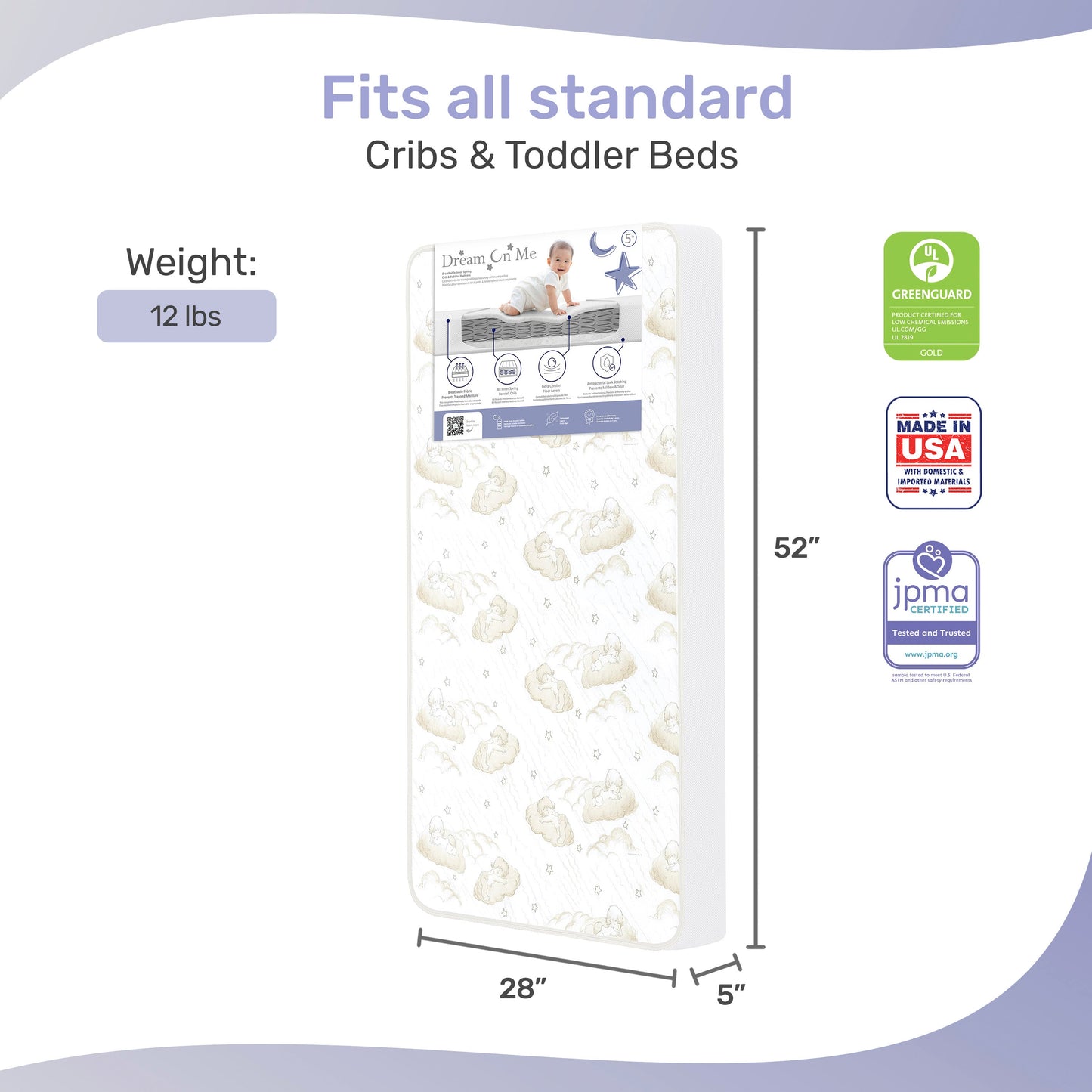 Dream On Me 2-In-1 Breathable Twilight 5 Inch Spring Coil Crib & Toddler Bed Mattress