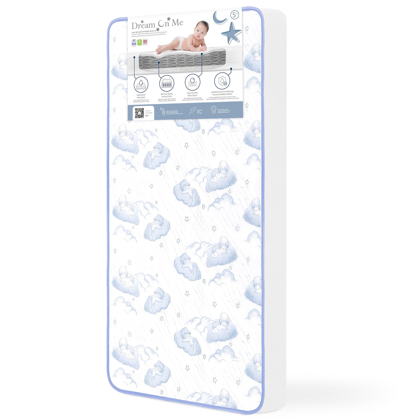 Dream On Me 2-In-1 Breathable Sweet Dreams 6 Inch 88 Coil Spring Crib & Toddler Bed Mattress