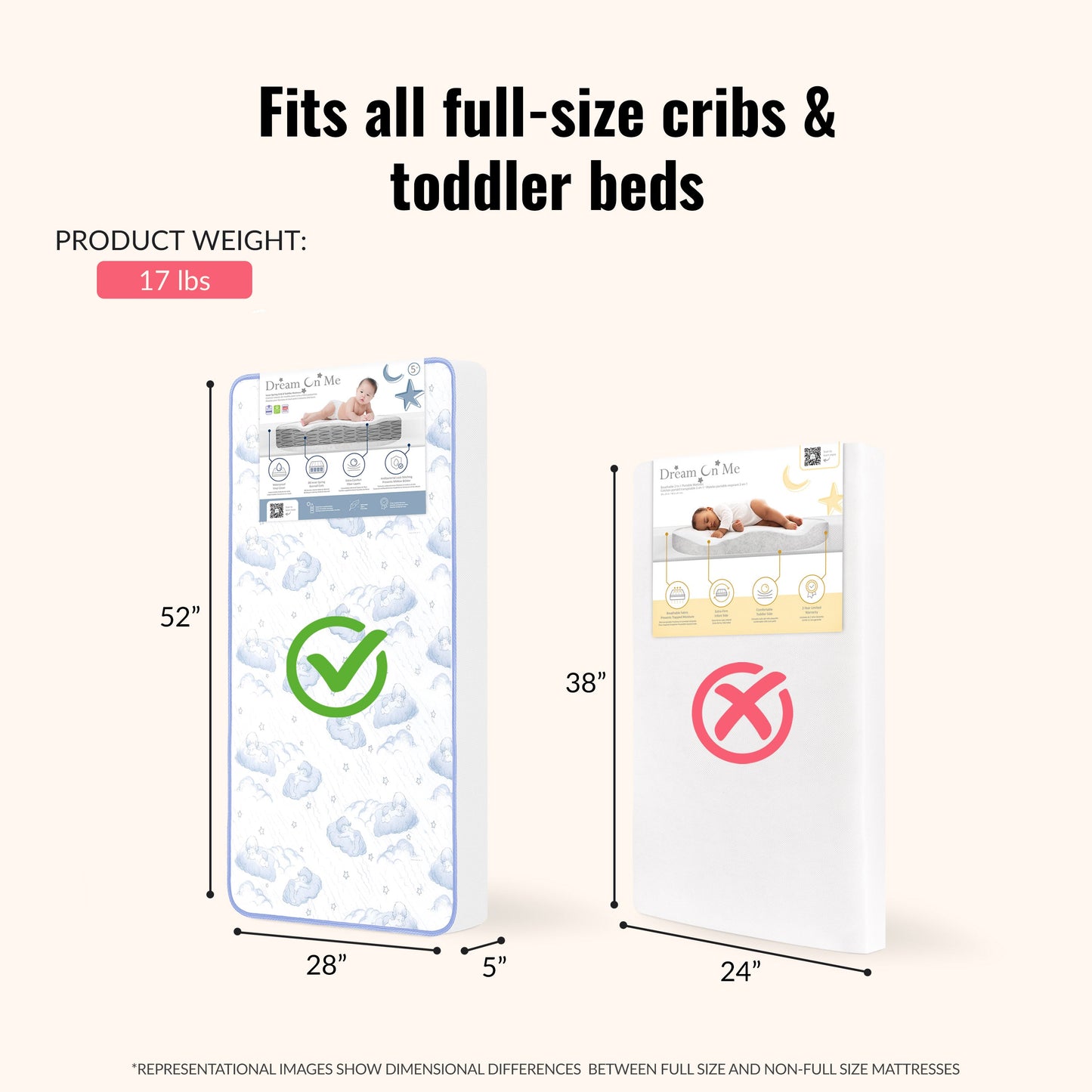 Dream On Me 2-In-1 Breathable Sweet Dreams 6 Inch 88 Coil Spring Crib & Toddler Bed Mattress