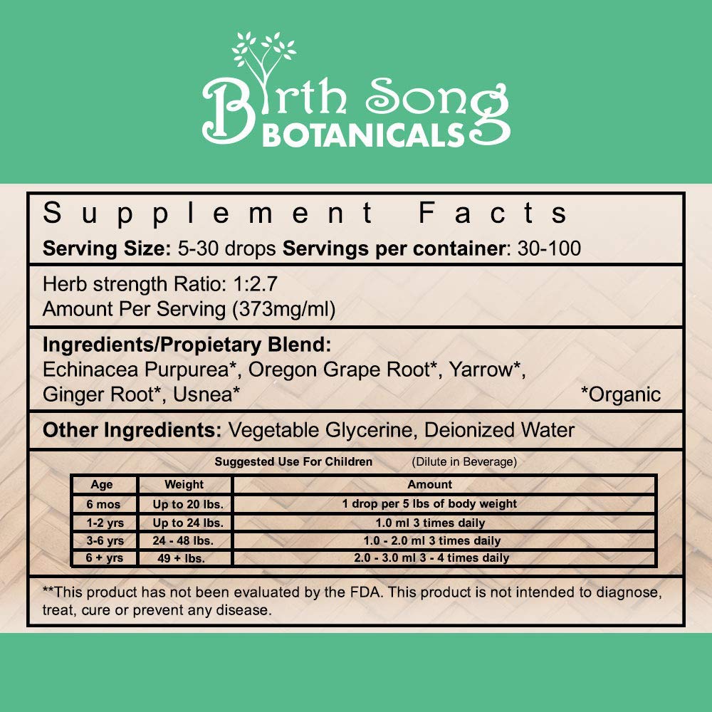 Birth Song Botanicals Co. Children's Immune Booster Tincture*  with Organic Echinacea 1 oz.