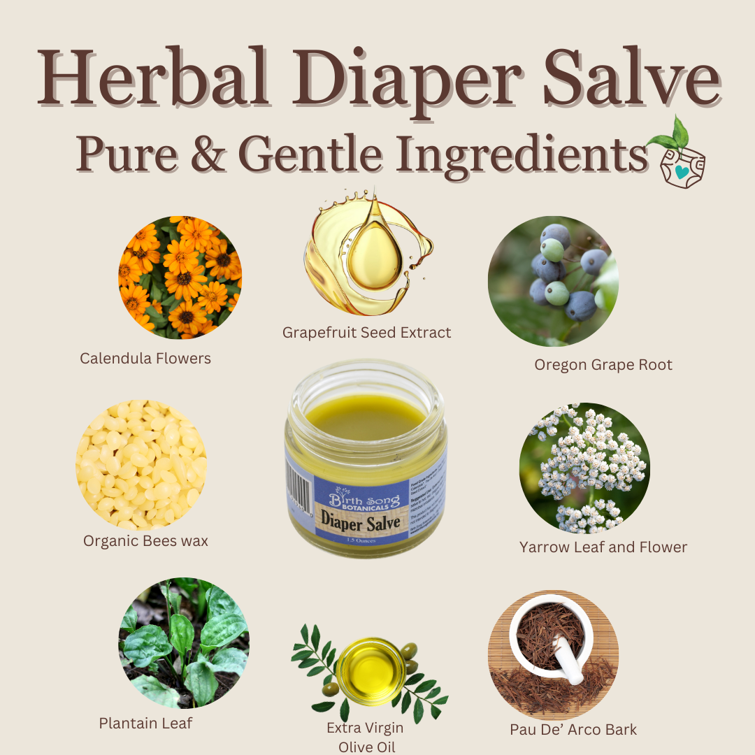 Birth Song Botanicals Co. Herbal Baby Diaper Cream With Calendula, Cloth Diaper Safe, Unscented