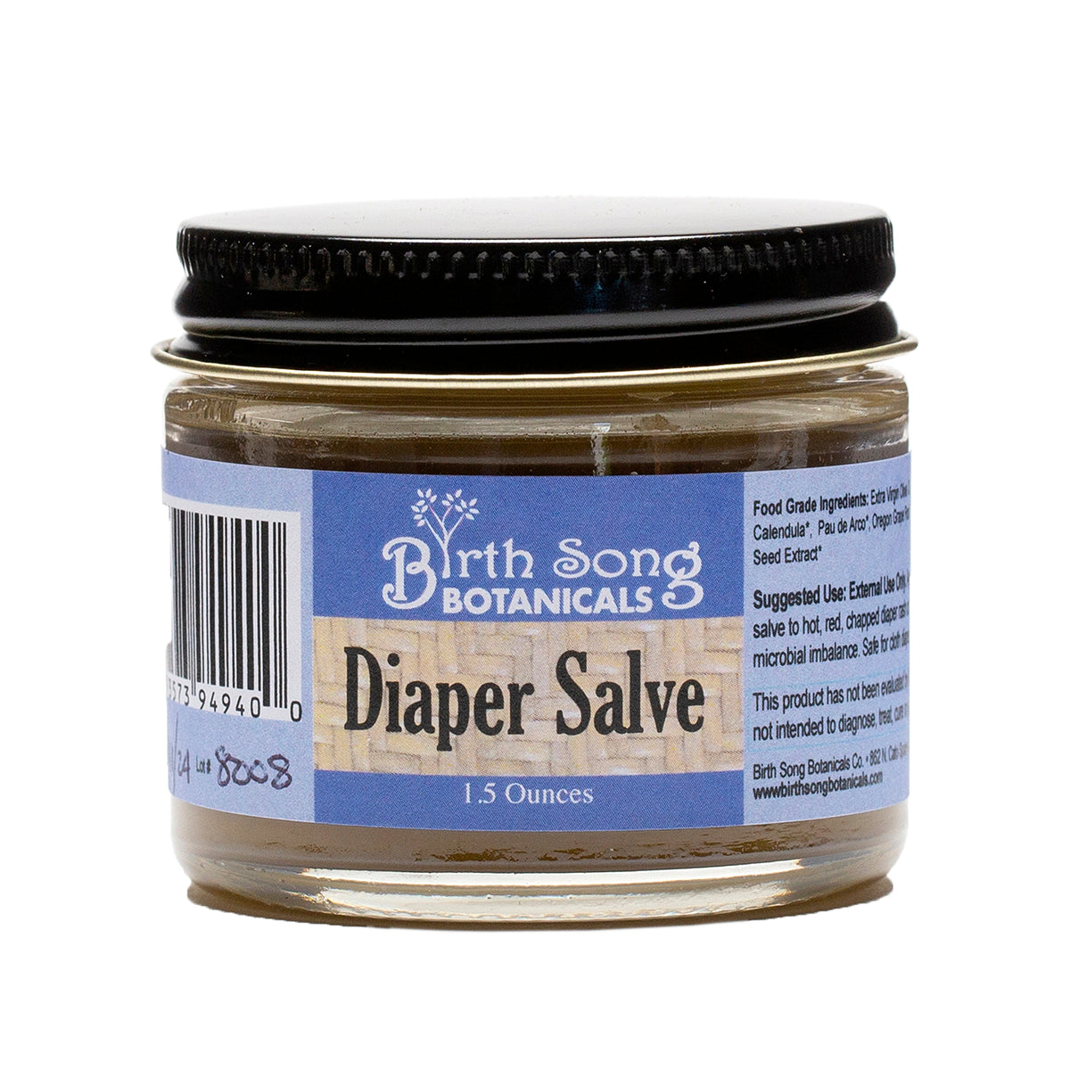Birth Song Botanicals Co. Herbal Baby Diaper Cream With Calendula, Cloth Diaper Safe, Unscented