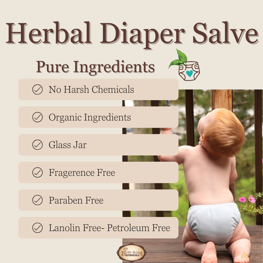 Birth Song Botanicals Co. Herbal Baby Diaper Cream With Calendula, Cloth Diaper Safe, Unscented