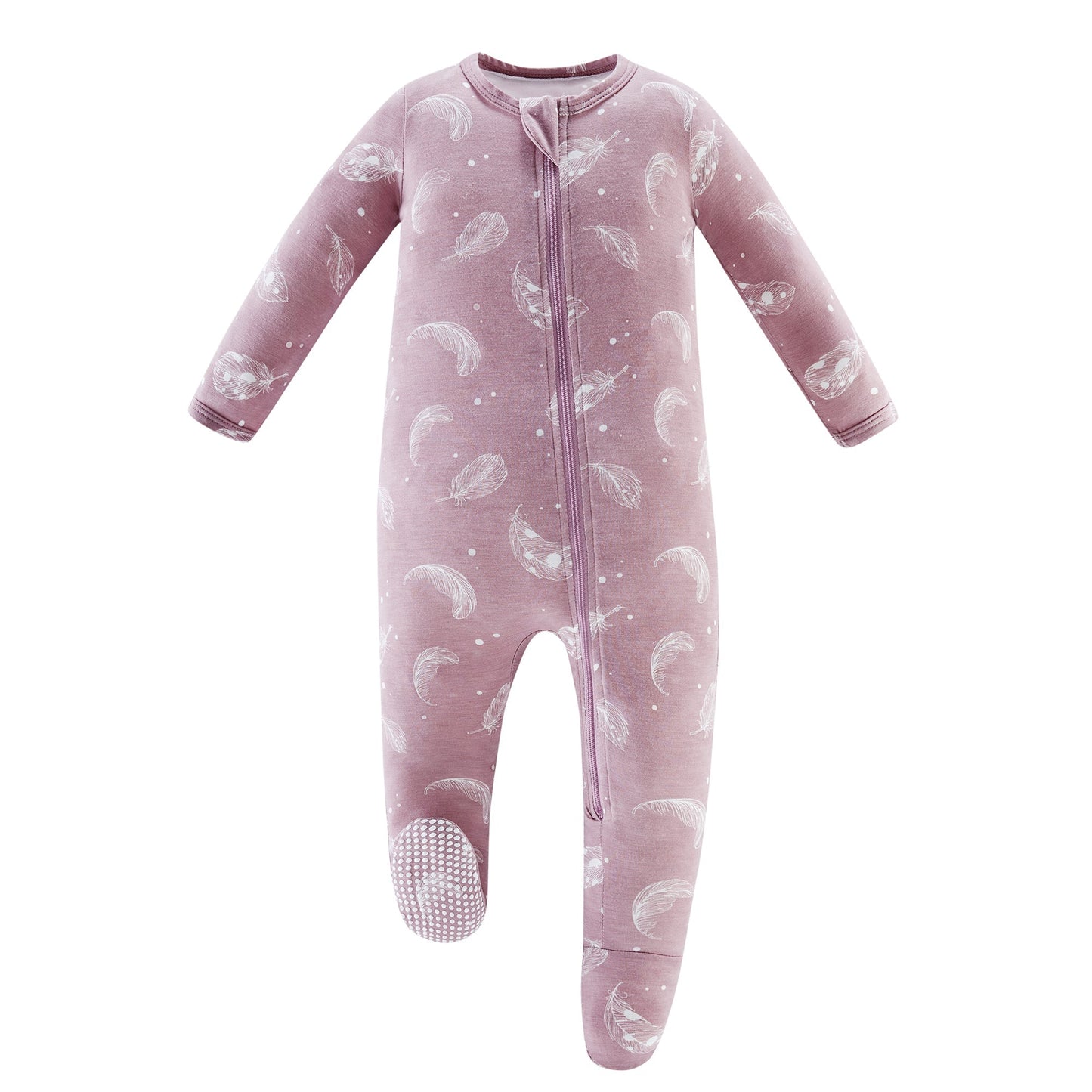 Bamboo Long Sleeve Zip Footed Pajamas - Feather Mauve