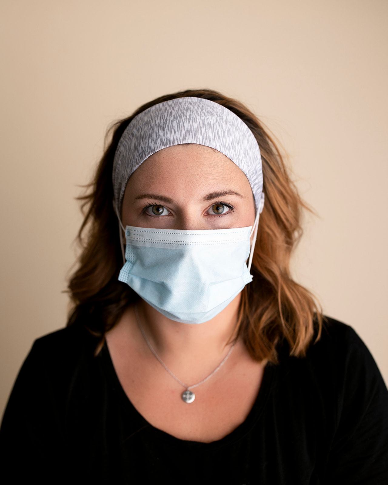 Cozy Light Gray Savior Headbands with Buttons For Masks