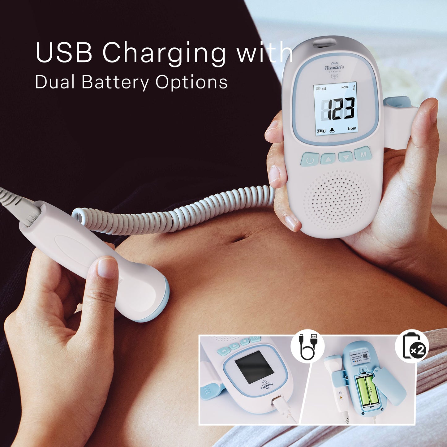 Little Martin's Portable Fetal Doppler - Hear Your Baby's Heartbeat Anytime - Rechargeable Batteries by USB - FDA Cleared