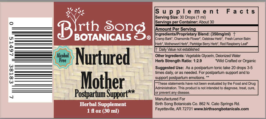 Birth Song Botanicals Co. Nurtured Mother Postpartum Supplement for After Birth Cramps 1 oz.