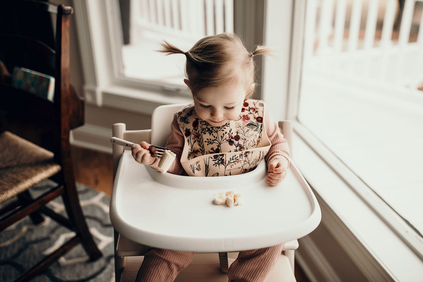 Floral Silicone Bib with Crumb Catcher