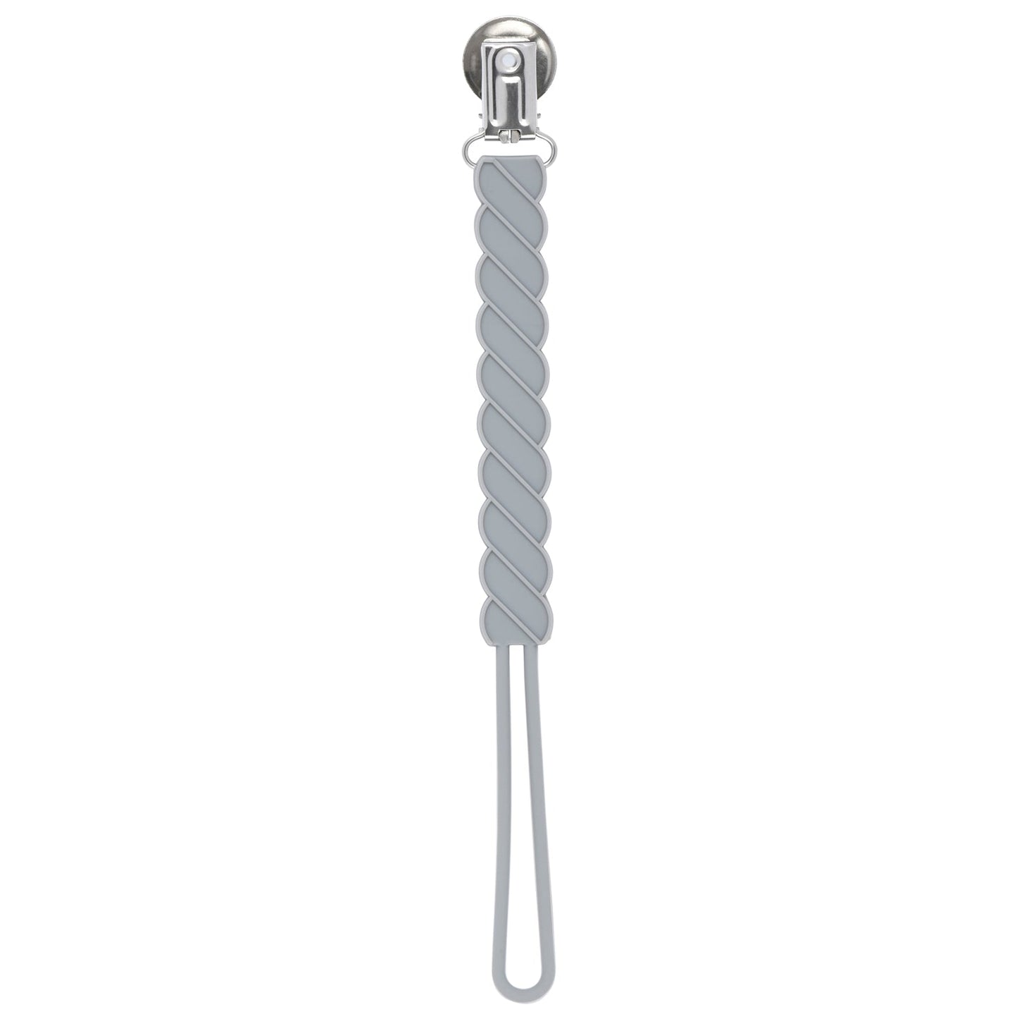 Twist Gray All Silicone One Piece Pacifier Clip