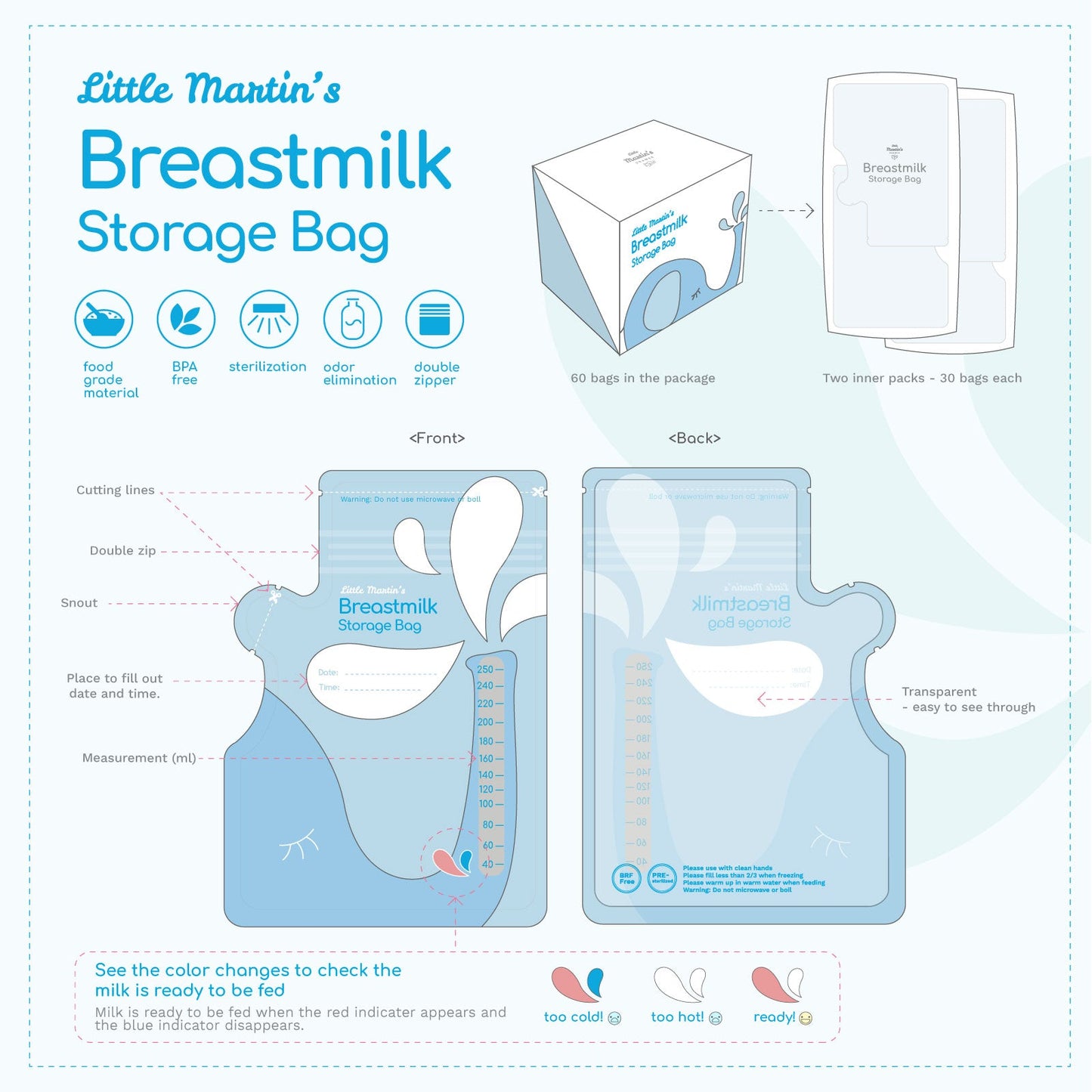 Little Martin's Breast Milk Storage Bags - 60 pcs