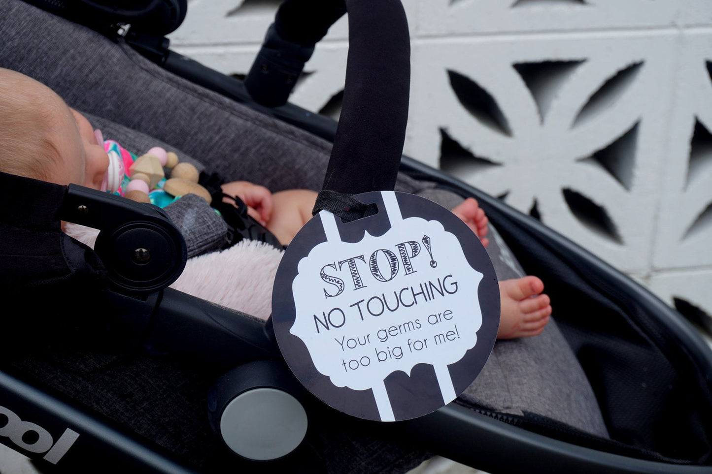 Black and White No Touching Baby Car Seat Sign Tag
