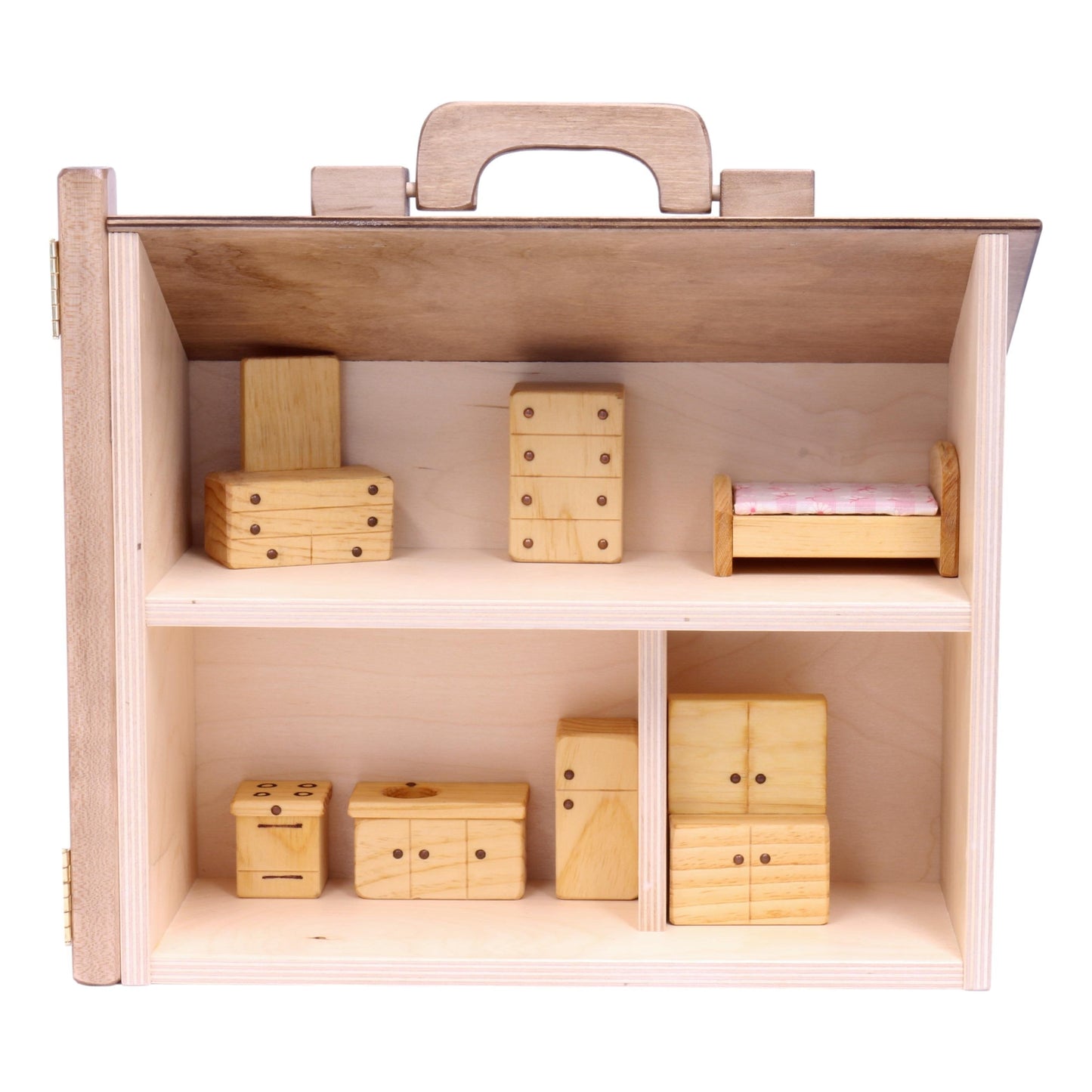 Amish Wooden Doll House Toy with 16 Piece Doll-House Furniture Set