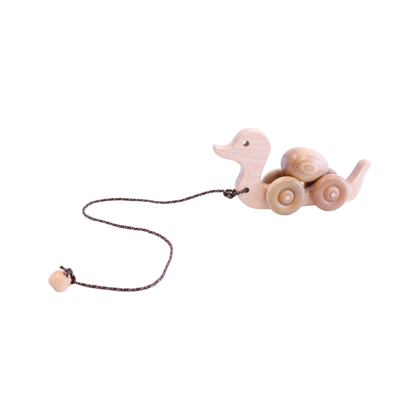 Amish Wooden Duck Pull Toy for Toddlers Rolling Wheels and Rotating Egg