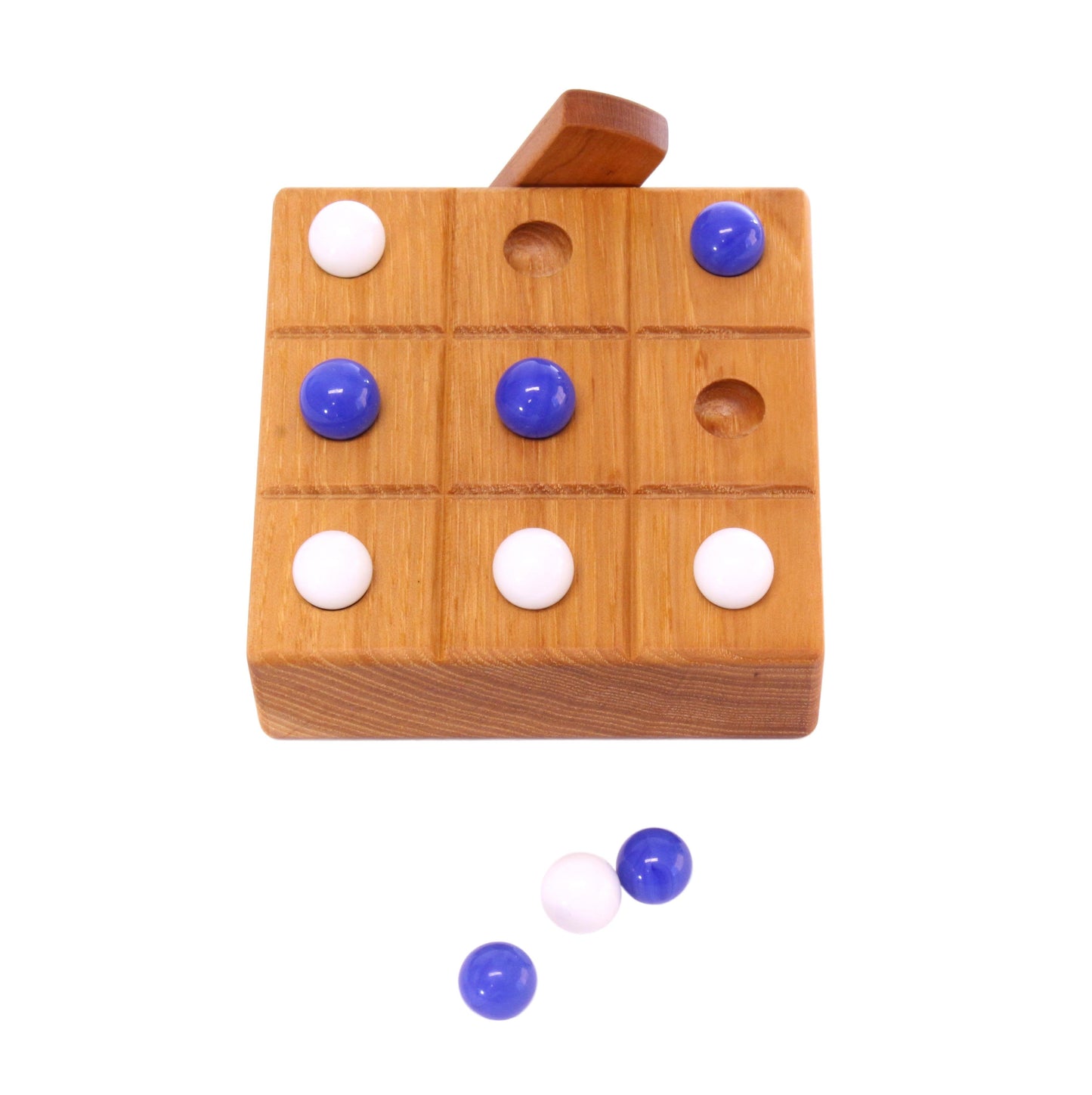 Amish Wooden Marble Tic Tac Toe Game with Built-in Storage for Marbles