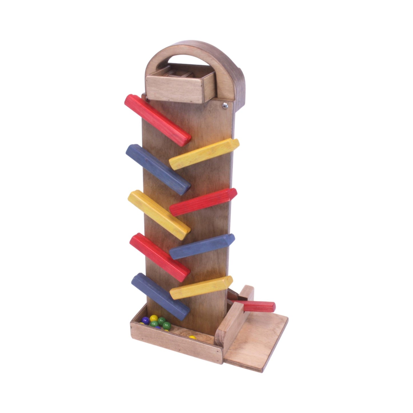Amish NEW! Wooden Marble Launcher Toy with Glass Marbles