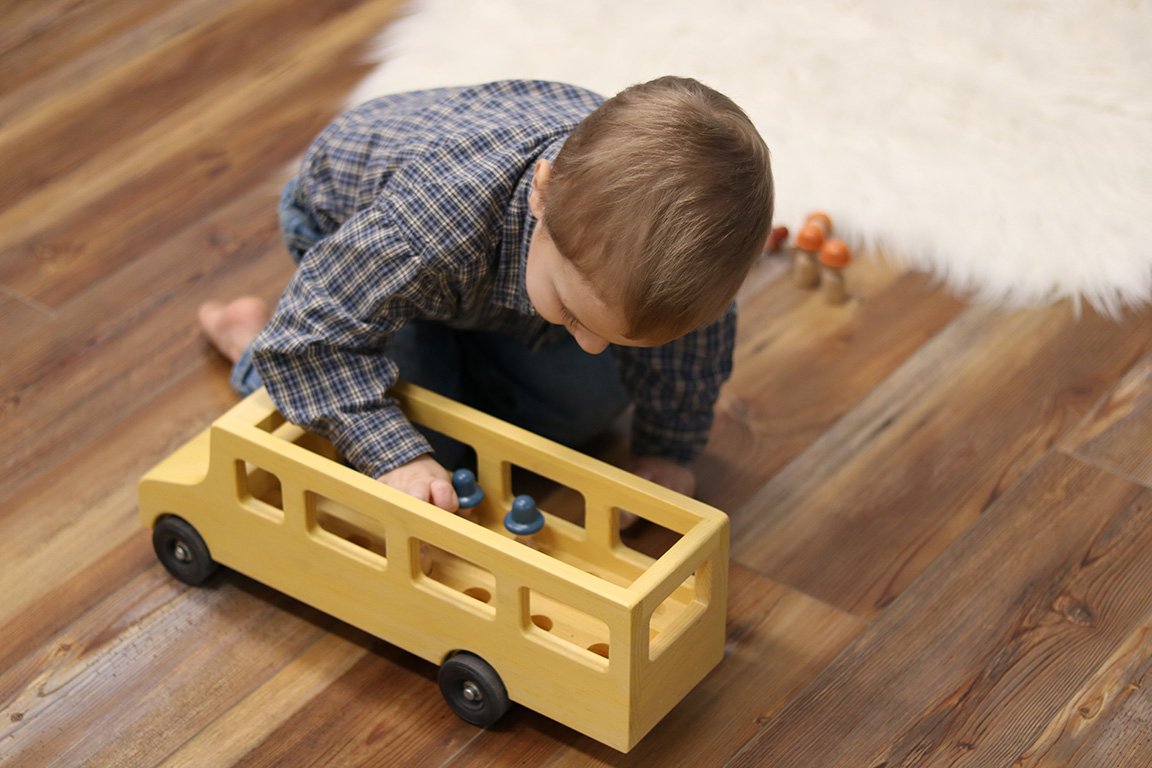 Amish Wooden School Bus Toy Child Safe Finish