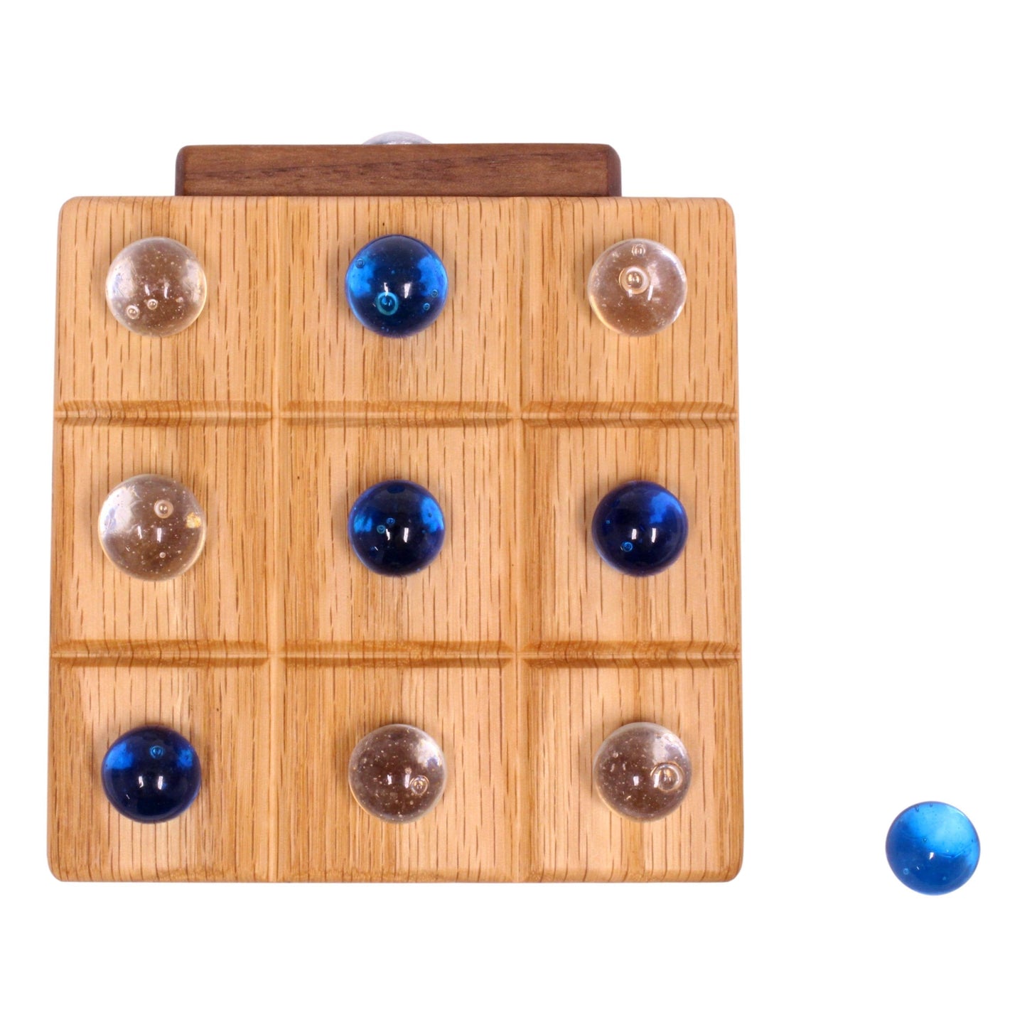 Amish Wooden Marble Tic Tac Toe Game with Built-in Storage for Marbles