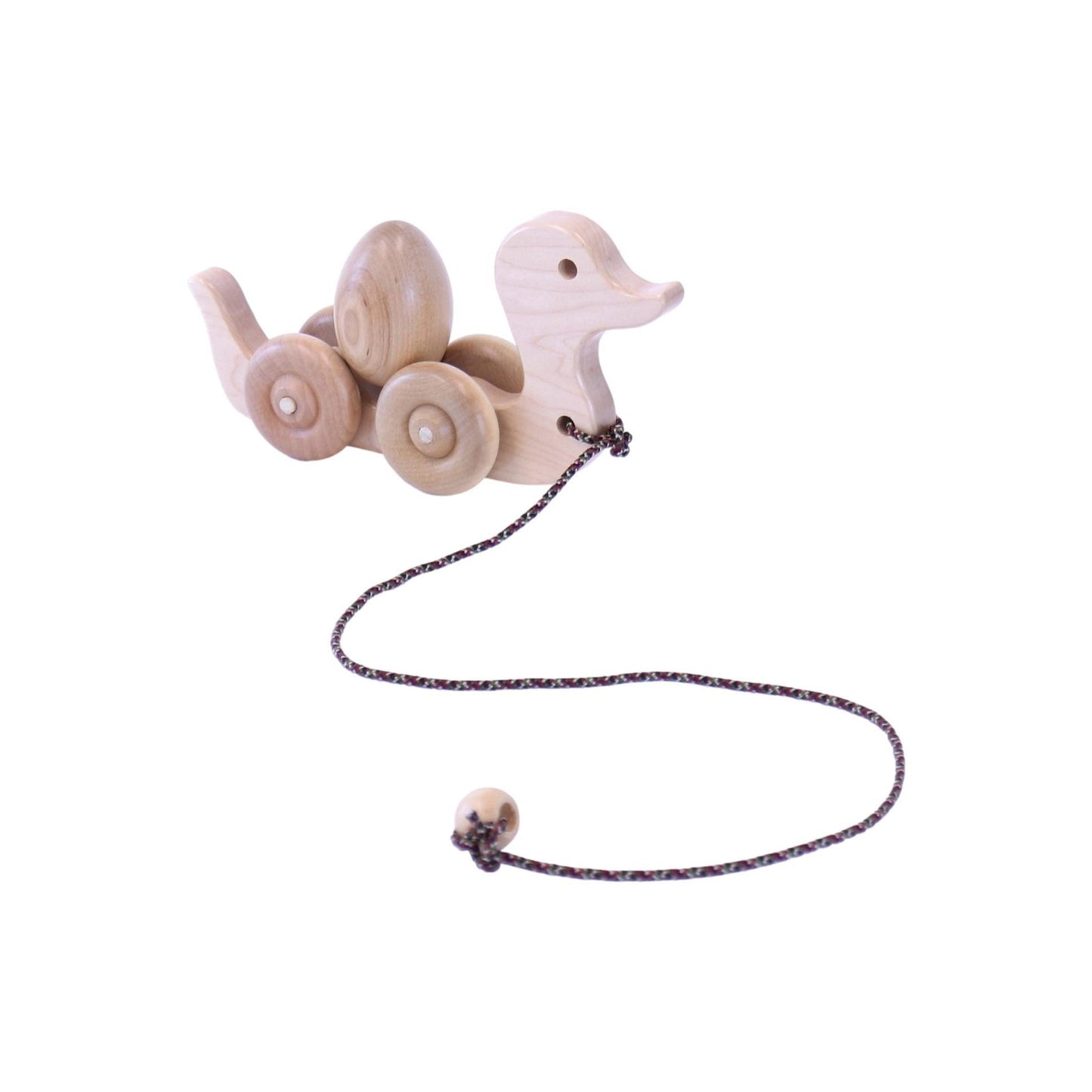 Amish Wooden Duck Pull Toy for Toddlers Rolling Wheels and Rotating Egg