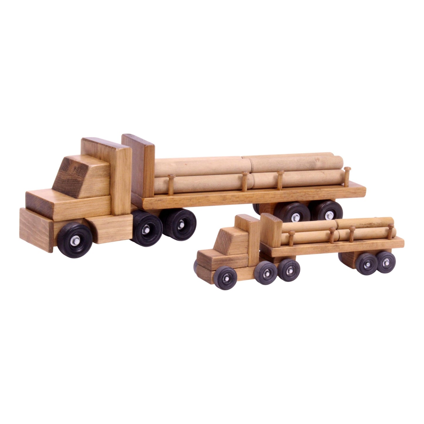 Amish Wooden Log Semi Truck Toy With Removable Logs