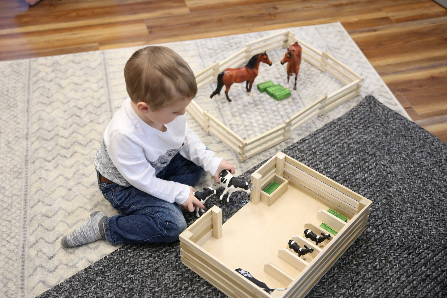 Amish Wooden Mini Stockyard Toy, with 7 Stalls