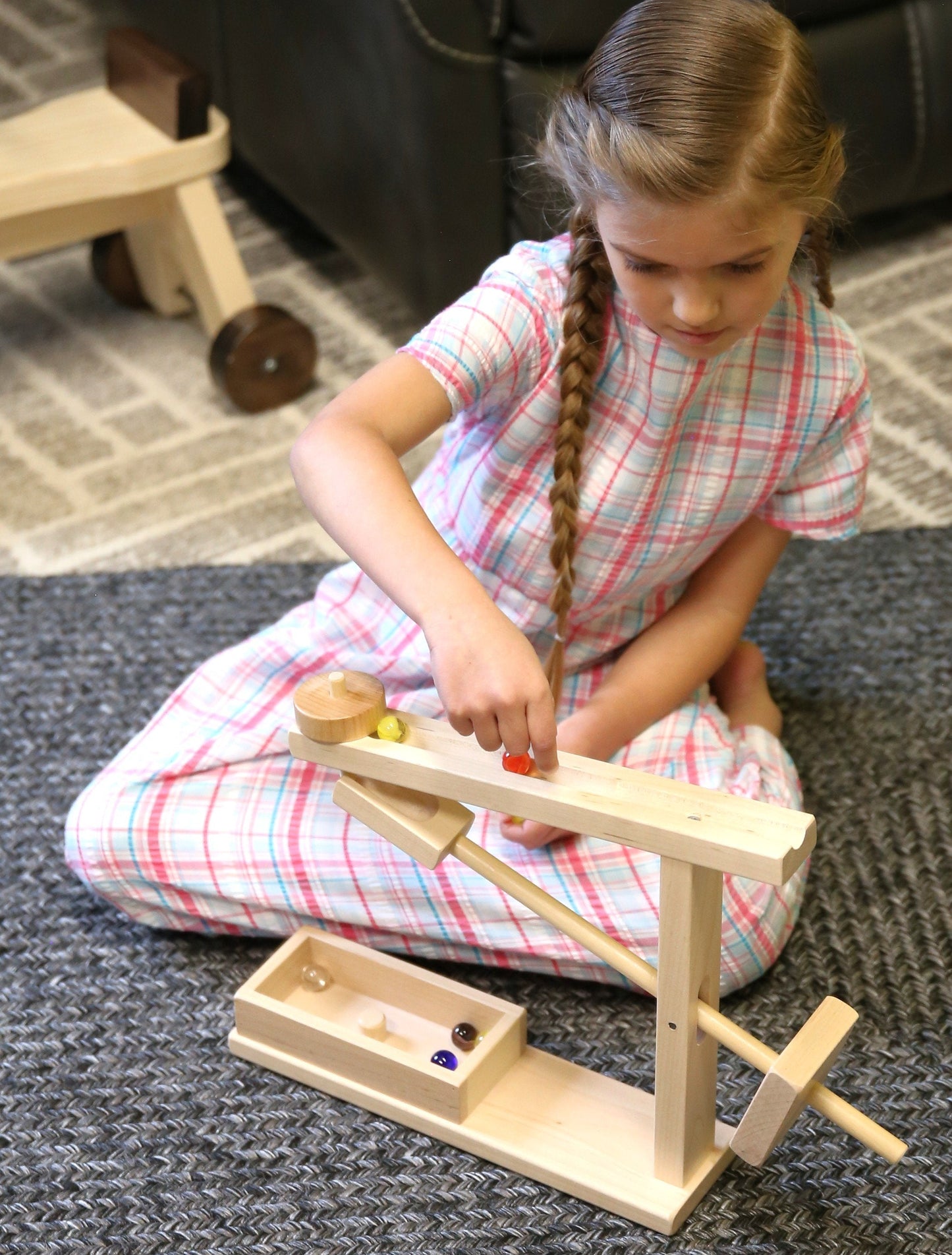 Amish Wooden Marble Roller Machine Toy Child-Safe Maple/Walnut Finish