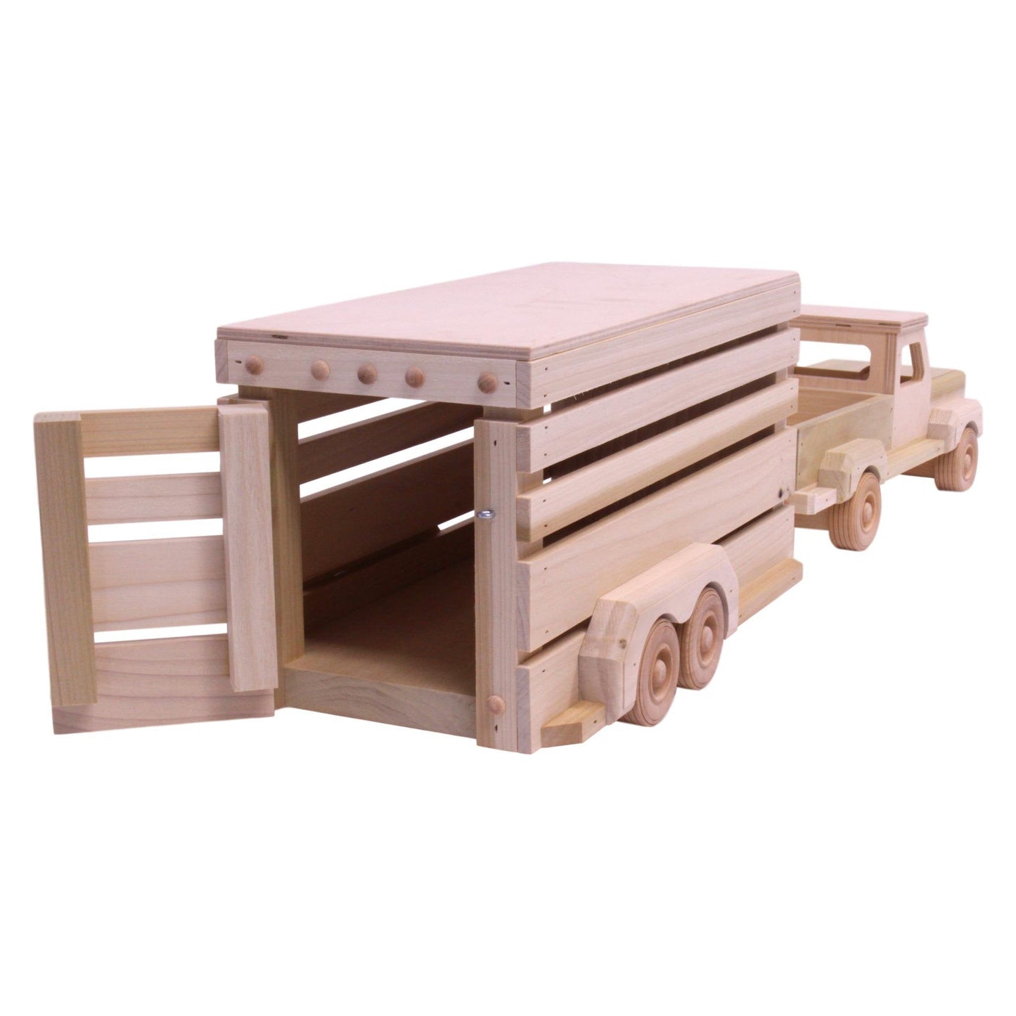 Amish Wooden Pickup & Horse Trailer Toy Set, Unfinished