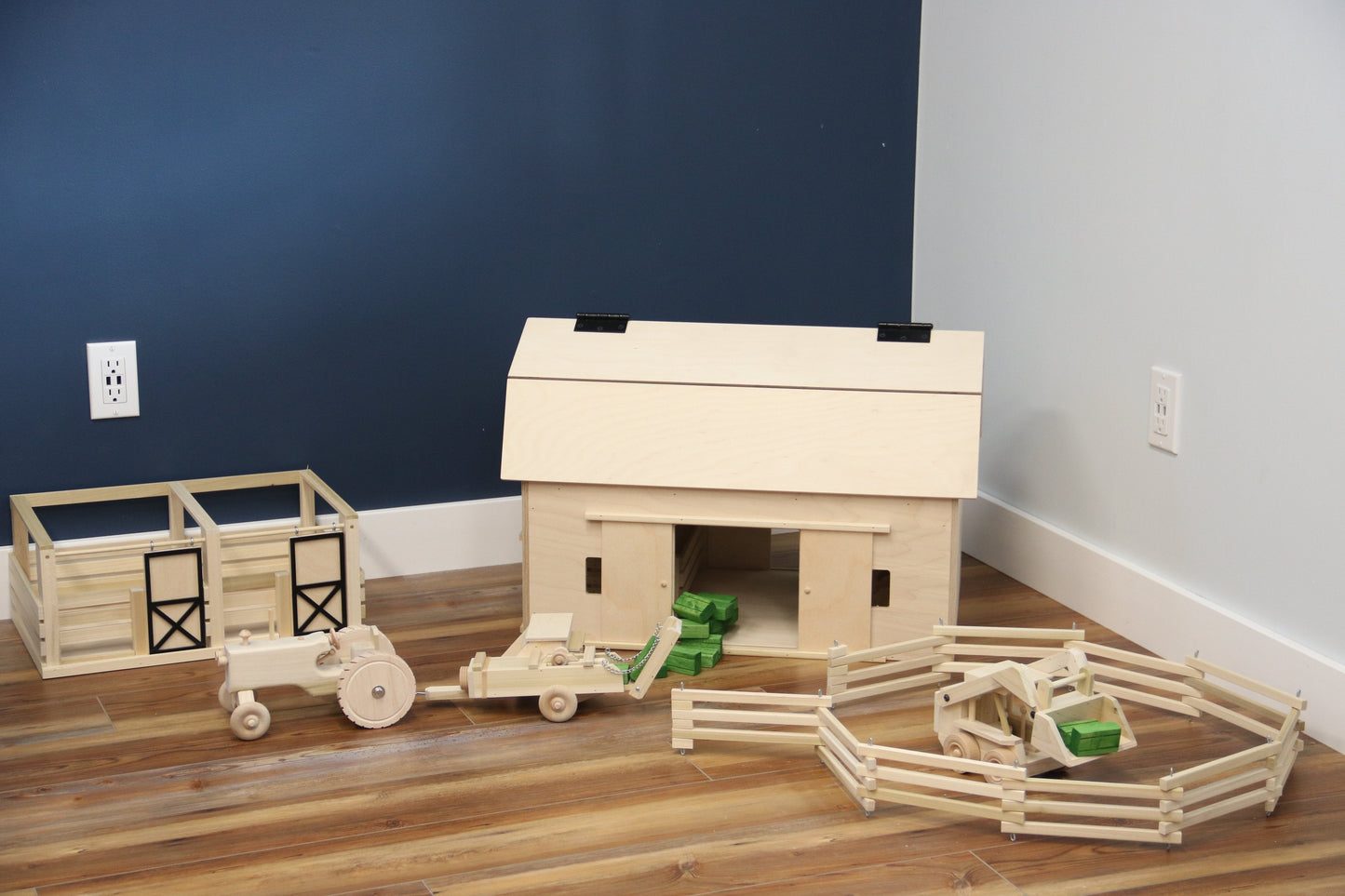 Amish Large Wooden Hip-Roof Barn Toy, Unfinished