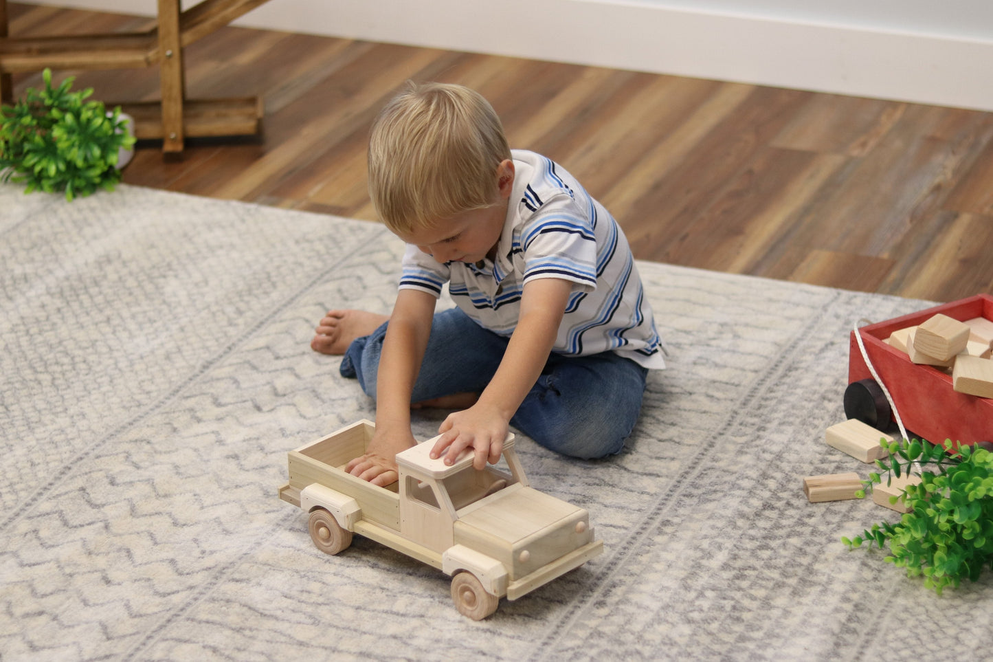 Amish Wooden Pickup Truck Toy with Hitch, Unfinished