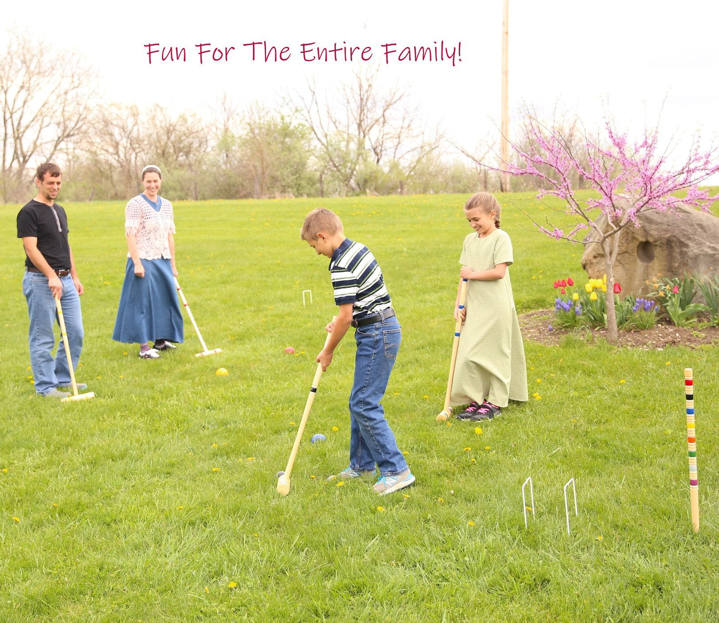 Amish Deluxe 8-Player Croquet Game Set Wooden Holder or Duffel Carry Bag