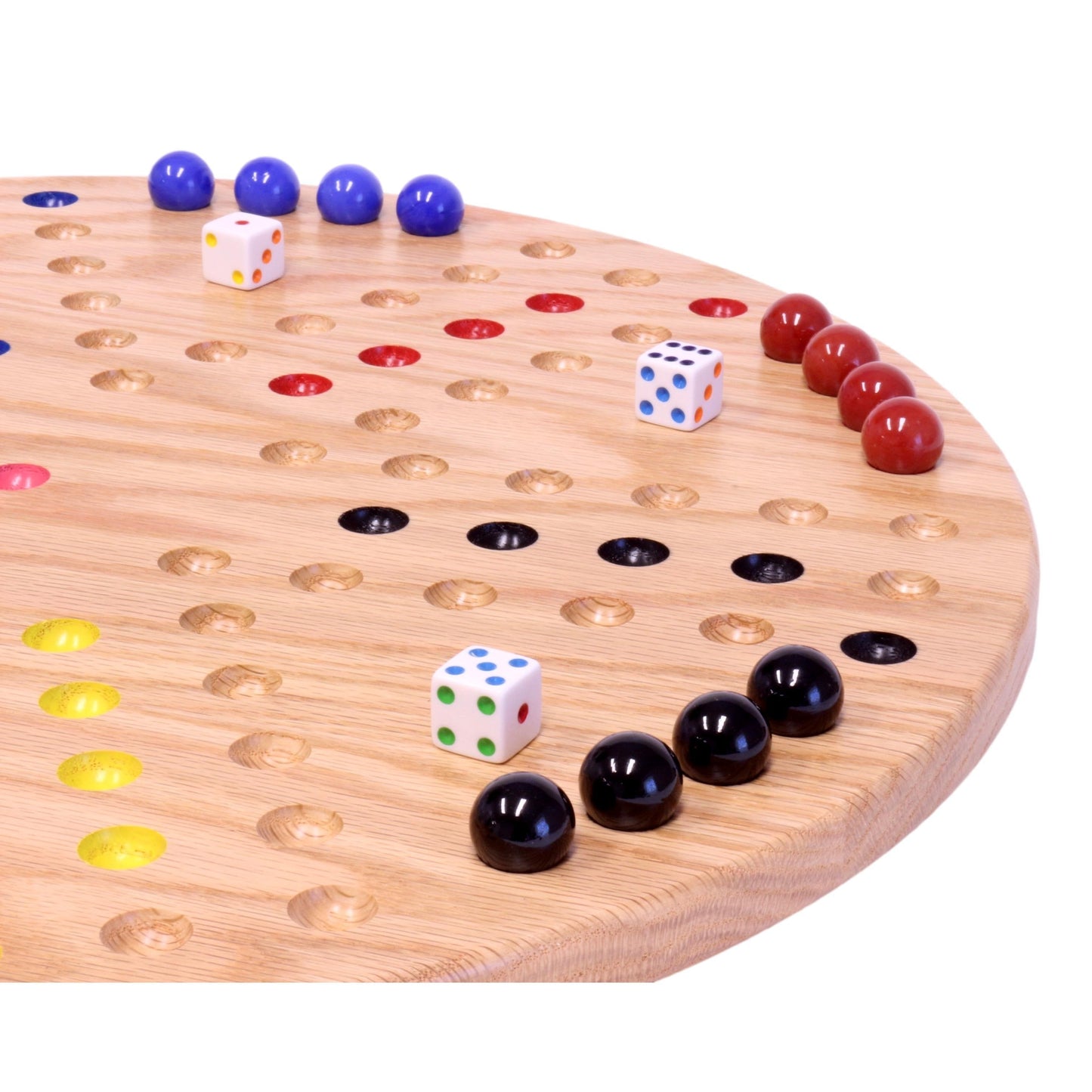 Amish Round Aggravation Game Board Set - Solid Oak Wood - Double-Sided