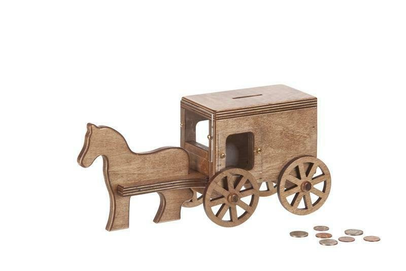 Amish Wooden Horse & Buggy Penny Piggy Bank