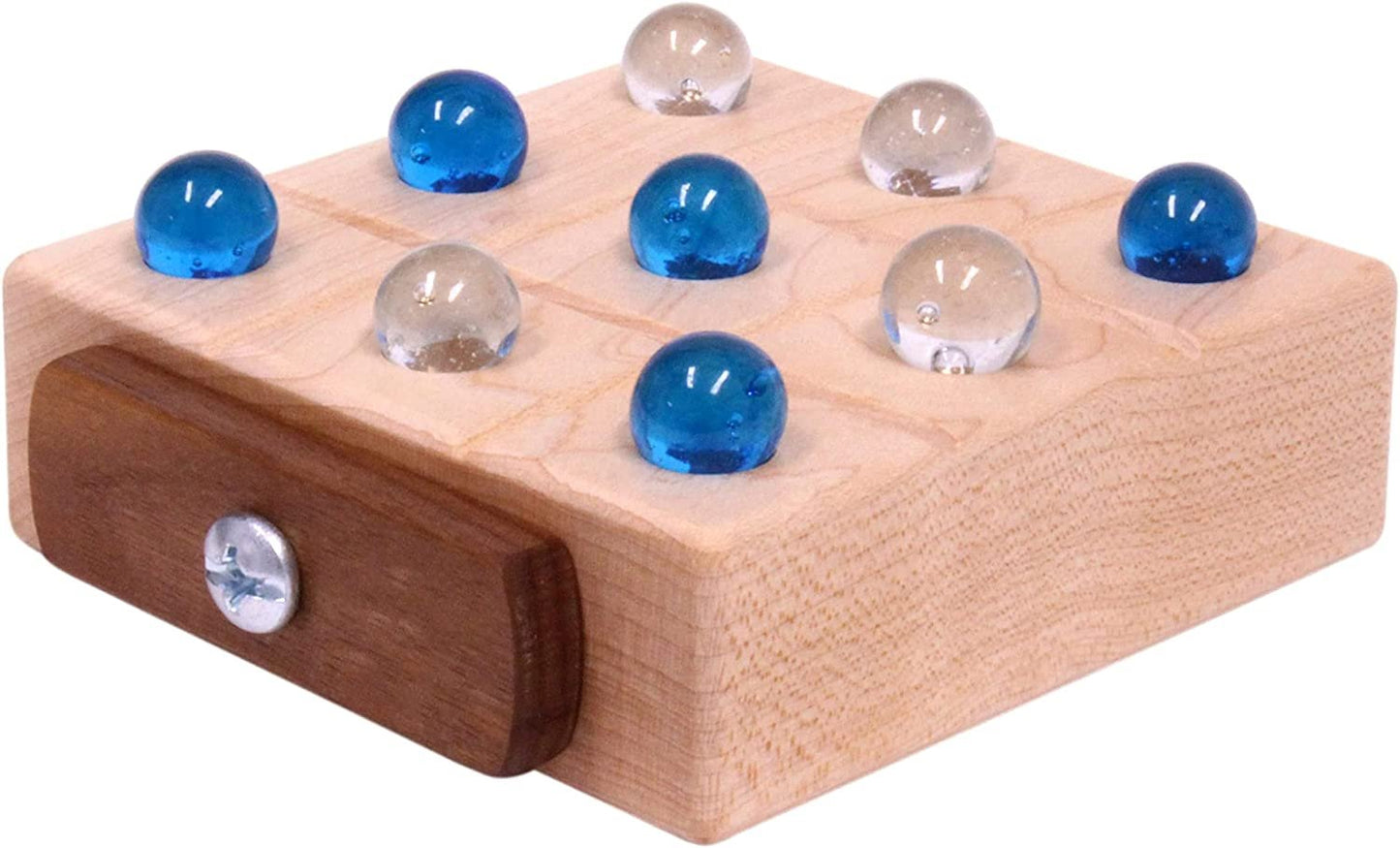 Amish Wooden Marble Tic Tac Toe Game with Built-in Storage for Marbles