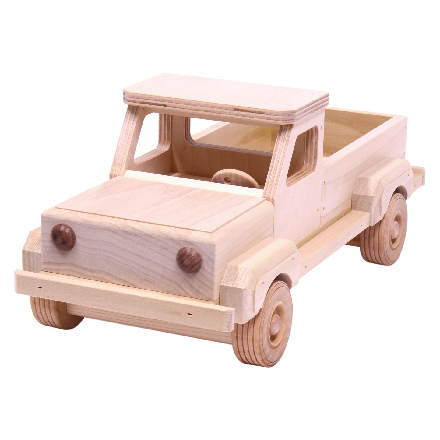 Amish Wooden Pickup Truck Toy with Hitch, Unfinished