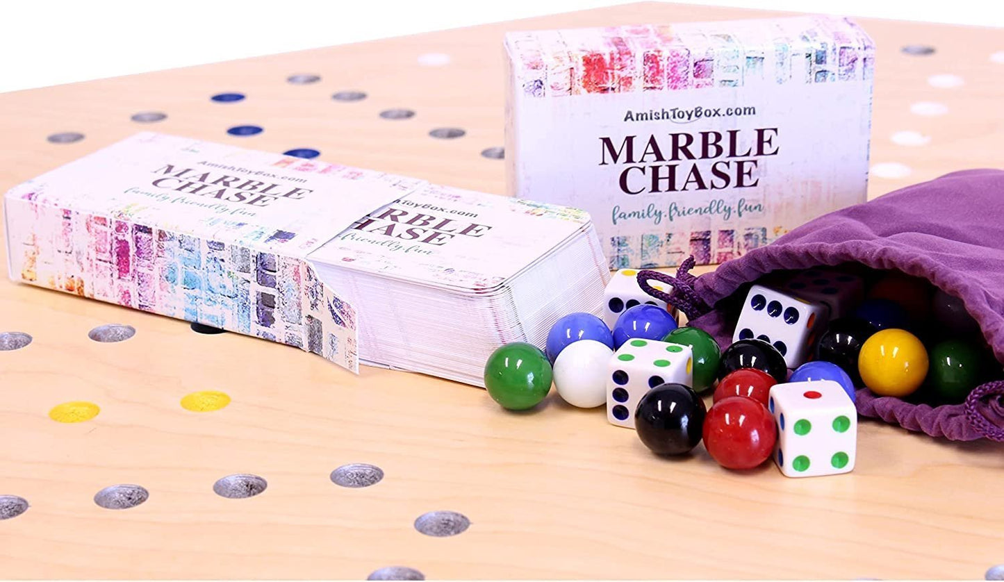 Amish Wooden Marble Chase Game Set - Double-Sided 23" Wide Board