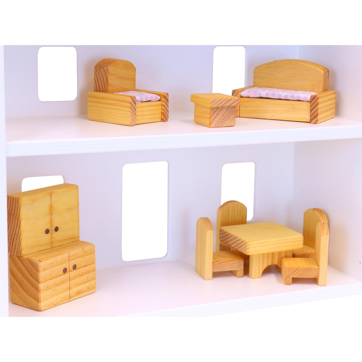 Amish Wooden Doll House Toy with 16 Piece Doll-House Furniture Set