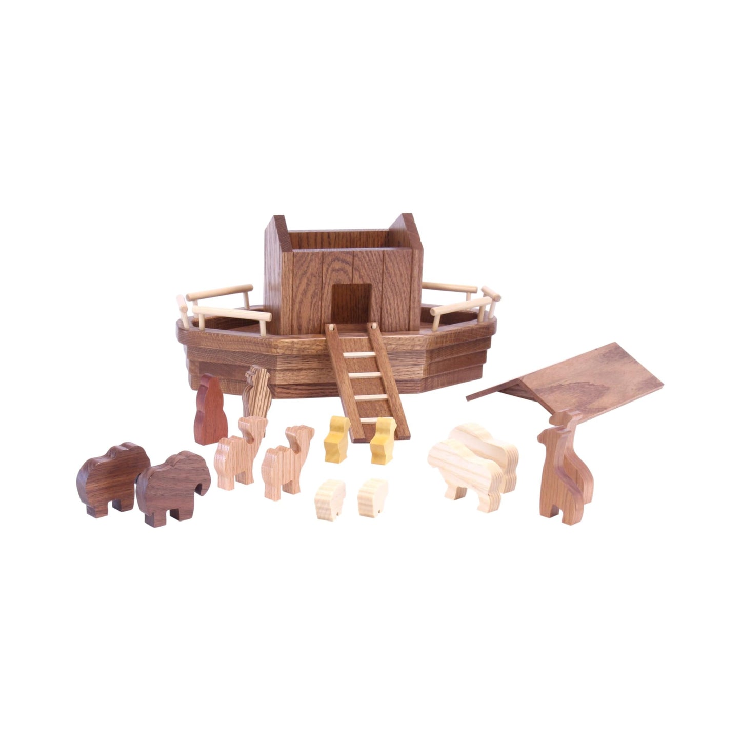 Amish Noah's Ark Wooden Playset with 13 Animals, Removable Roof and Ramp