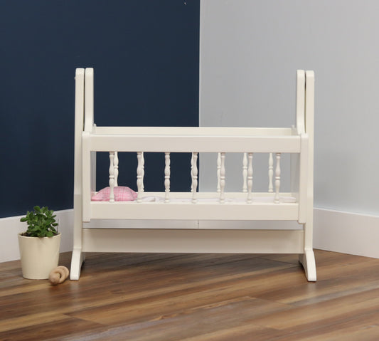 Amish Wooden Deluxe Doll Swinging Cradle with Bedding