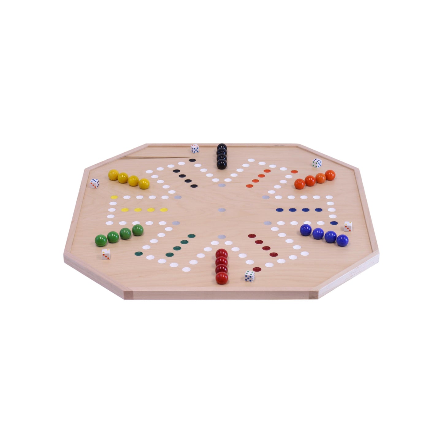 Amish Aggravation and Chinese Checkers Combo Game Board Set - 25" Wide - Maple Wood - with Large 1" Marbles and Dice