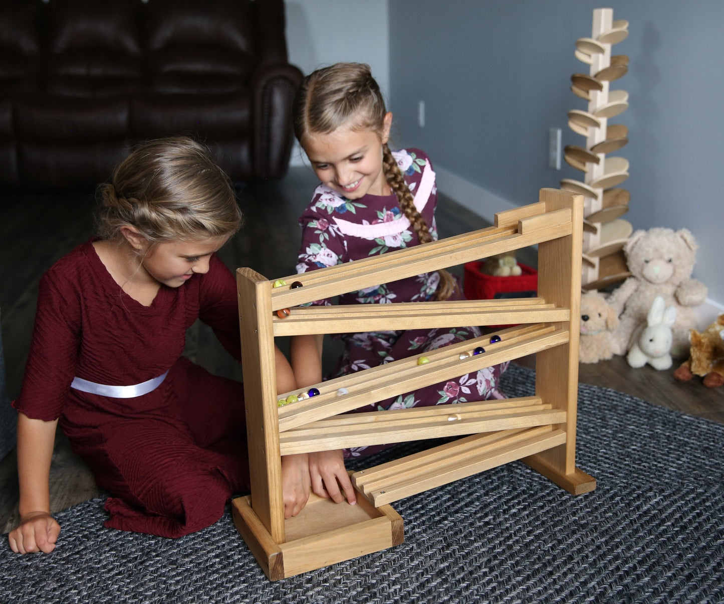 Amish Wooden Marble Roller Racetrack Toy - Child-Safe Finish